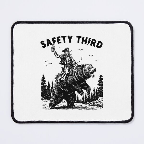 Item preview, "Safety Third" Cowboy Bear Rider Wild West Adventure - Vintage Woodcut Style designed and sold by Shopeon Designs.