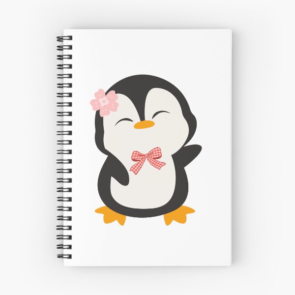 Item preview, Cute Penguin with Pink Flower and Gingham Bow - Kawaii Animal Illustration designed and sold by WhiskerandQuill.