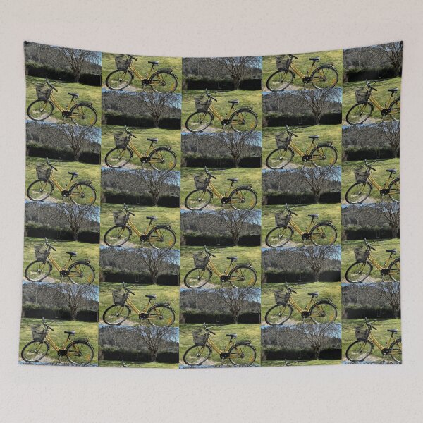 Item preview, Vintage Yellow Bicycle in Sunny Backyard Garden⁠ designed and sold by Julia9632.
