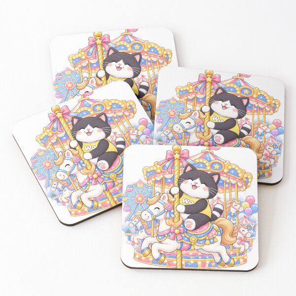 Item preview, Kawaii Black Cat Riding a Magical Carousel designed and sold by Wawa5656.