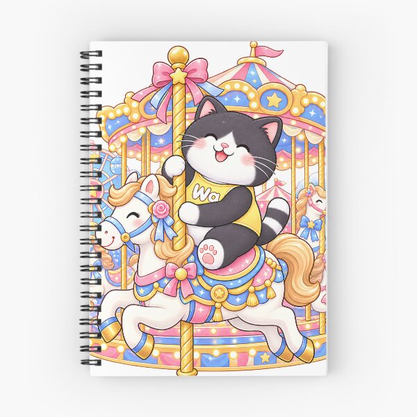 Item preview, Kawaii Black Cat Riding a Magical Carousel designed and sold by Wawa5656.