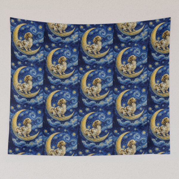 Item preview, Funny Piebald Dachshund Starry Night Painting Cute Moon Stars Mom Dad Kids designed and sold by FurryHavenPH.