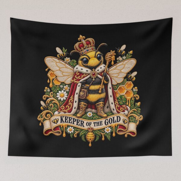 Item preview, Bumblebee Keeper of the Gold – Royal Medieval Embroidered Bee Art designed and sold by Emoji Emblems.