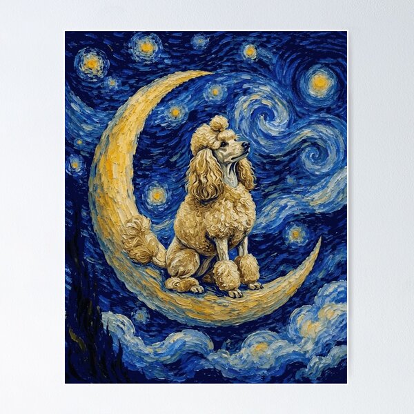 Item preview, Funny Poodle Starry Night Painting Cute Moon Stars Mom Dad Kids designed and sold by FurryHavenPH.