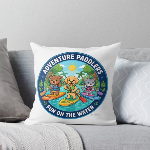 Item preview, Adventure Paddlers Fun on the Water – Cute Animals Stand Up Paddleboarding, Cartoon Bear Dog Cat SUP Circle Emblem, Summer Camping Logo Sticker designed and sold by SmartPuns.