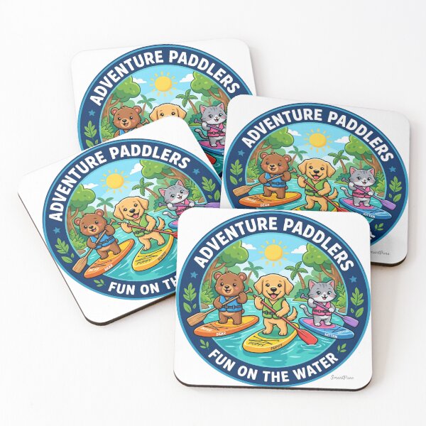 Item preview, Adventure Paddlers Fun on the Water – Cute Animals Stand Up Paddleboarding, Cartoon Bear Dog Cat SUP Circle Emblem, Summer Camping Logo Sticker designed and sold by SmartPuns.