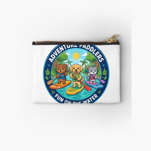 Item preview, Adventure Paddlers Fun on the Water – Cute Animals Stand Up Paddleboarding, Cartoon Bear Dog Cat SUP Circle Emblem, Summer Camping Logo Sticker designed and sold by SmartPuns.