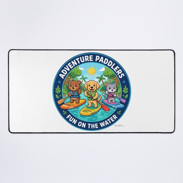 Item preview, Adventure Paddlers Fun on the Water – Cute Animals Stand Up Paddleboarding, Cartoon Bear Dog Cat SUP Circle Emblem, Summer Camping Logo Sticker designed and sold by SmartPuns.