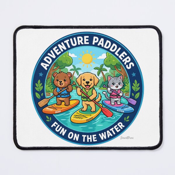 Item preview, Adventure Paddlers Fun on the Water – Cute Animals Stand Up Paddleboarding, Cartoon Bear Dog Cat SUP Circle Emblem, Summer Camping Logo Sticker designed and sold by SmartPuns.