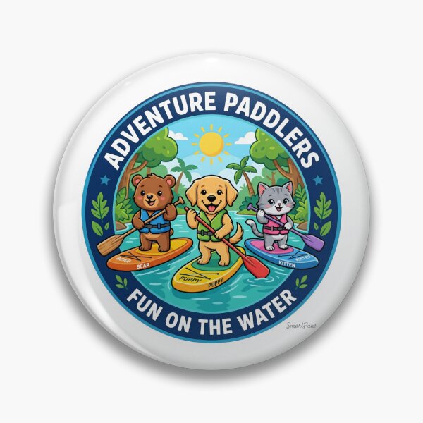 Item preview, Adventure Paddlers Fun on the Water – Cute Animals Stand Up Paddleboarding, Cartoon Bear Dog Cat SUP Circle Emblem, Summer Camping Logo Sticker designed and sold by SmartPuns.