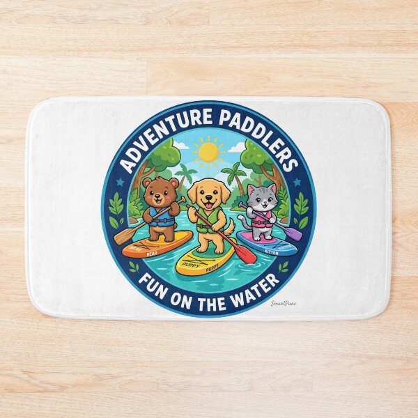 Item preview, Adventure Paddlers Fun on the Water – Cute Animals Stand Up Paddleboarding, Cartoon Bear Dog Cat SUP Circle Emblem, Summer Camping Logo Sticker designed and sold by SmartPuns.