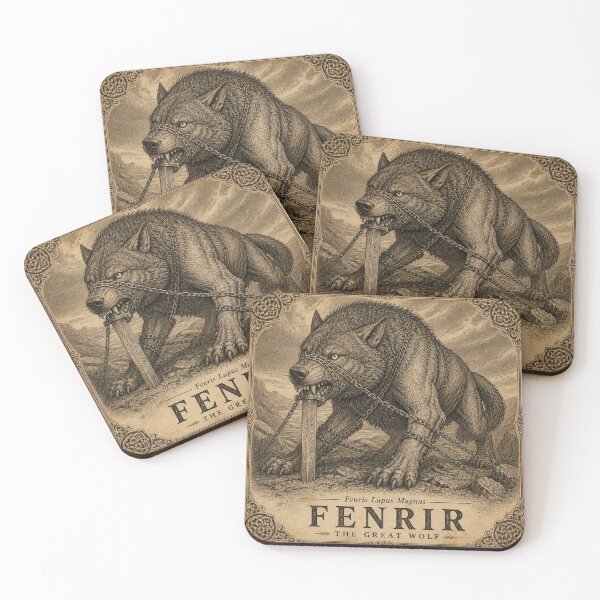 Item preview, Fenrir Norse Mythology - Ivory Vintage Viking Engraving Art designed and sold by SunnyDesign82.
