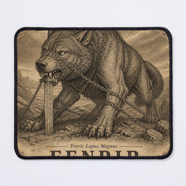 Item preview, Fenrir Norse Mythology - Ivory Vintage Viking Engraving Art designed and sold by SunnyDesign82.