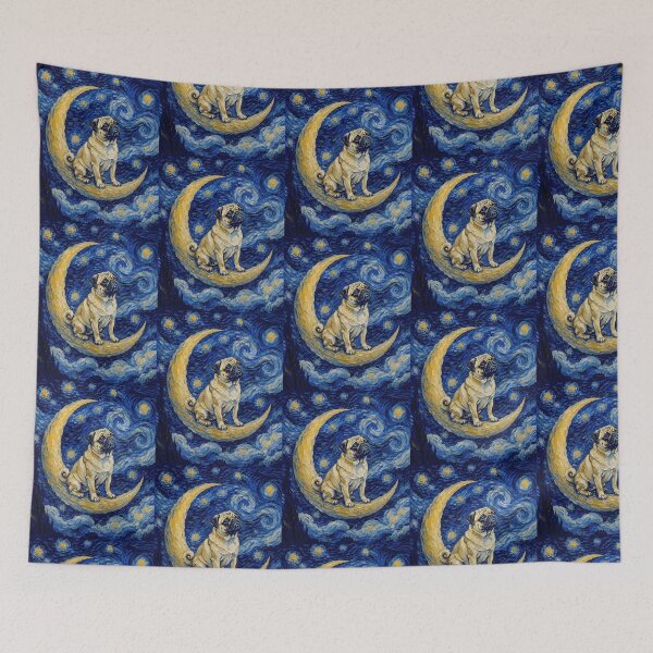 Item preview, Funny Pug Starry Night Painting Cute Moon Stars Mom Dad Kids designed and sold by FurryHavenPH.