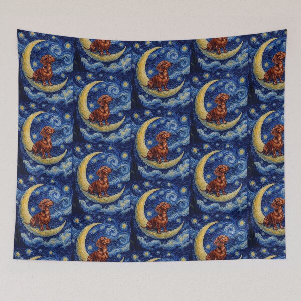 Item preview, Funny Red Dachshund Starry Night Painting Cute Moon Stars Mom Dad Kids designed and sold by FurryHavenPH.