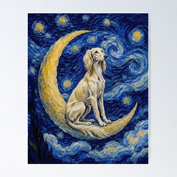 Item preview, Funny Saluki Starry Night Painting Cute Moon Stars Mom Dad Kids designed and sold by FurryHavenPH.