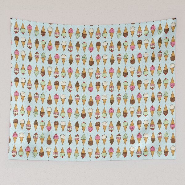 Item preview, Rows of ice cream cones with sprinkles on pale aqua blue background designed and sold by Chantal creates.