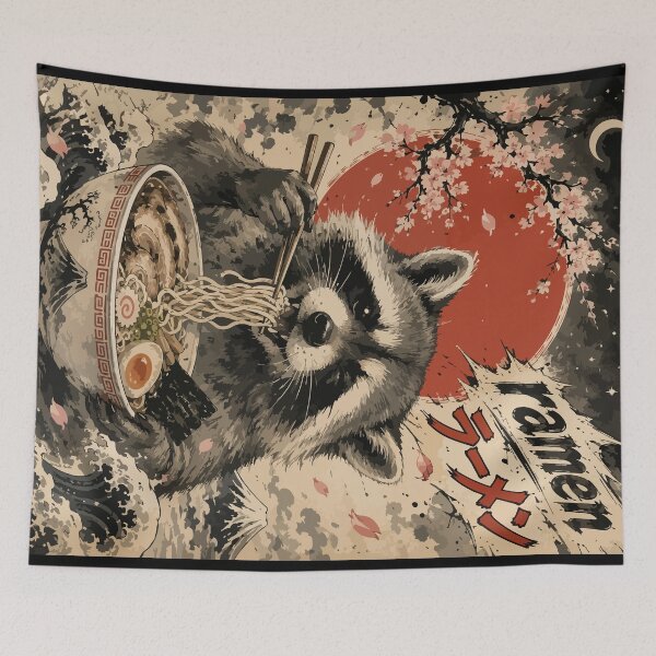 Item preview, Raccoon Ramen Sumie Japanese Vintage designed and sold by TomFrontierArt.