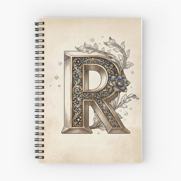 Item preview, Vintage Celestial Botanical Letter R Watercolor Art designed and sold by TheMinimalFrame.