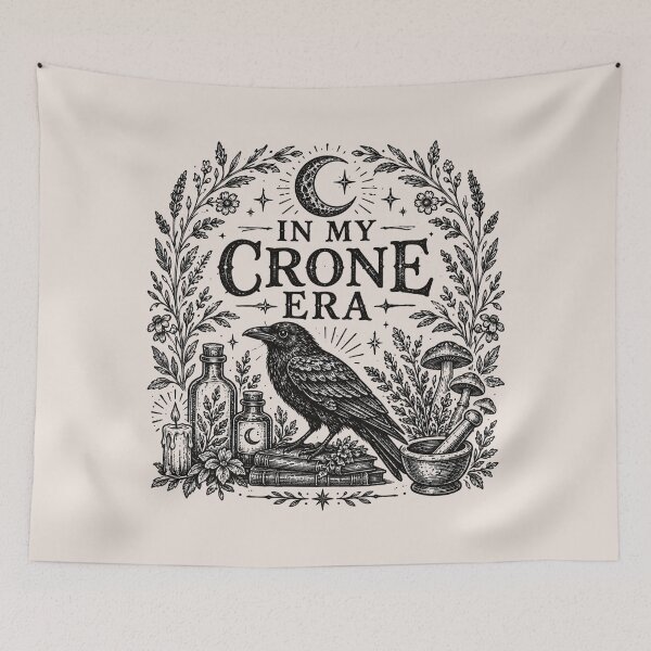 Item preview, Crone Era, Witchy Gothic Botanical Raven Cauldron  designed and sold by Cchotlan.
