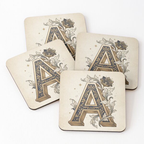 Item preview, Vintage Celestial Botanical Letter A Watercolor Art designed and sold by TheMinimalFrame.
