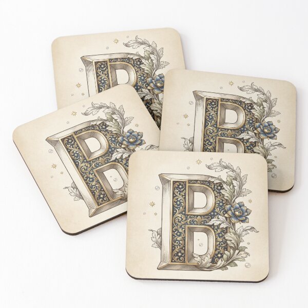 Item preview, Vintage Celestial Botanical Letter B Watercolor Art designed and sold by TheMinimalFrame.