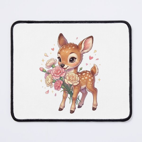 Item preview, Cute Baby Deer with Carnation Flowers Bouquet designed and sold by StickVerse by Owais.