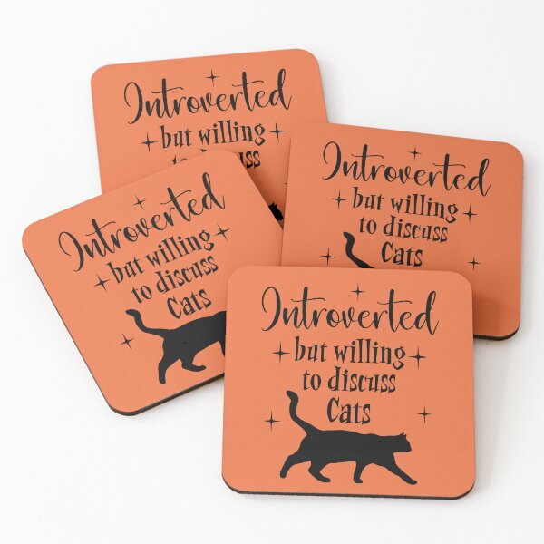 Item preview, Introverted but Willing to Discuss Cats Black Cat Mid Century Modern Graphic on Orange Background designed and sold by Itaya Art.