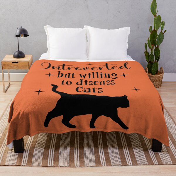 Item preview, Introverted but Willing to Discuss Cats Black Cat Mid Century Modern Graphic on Orange Background designed and sold by Itaya Art.