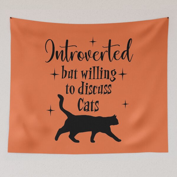 Item preview, Introverted but Willing to Discuss Cats Black Cat Mid Century Modern Graphic on Orange Background designed and sold by Itaya Art.