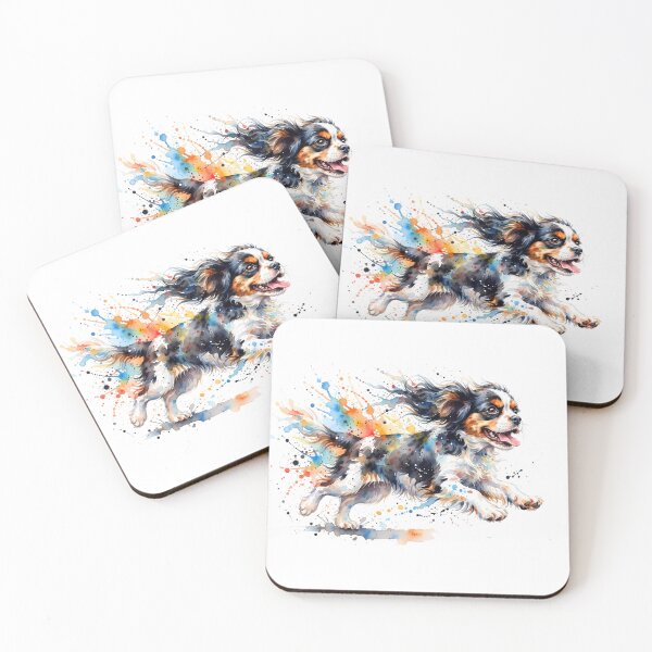 Item preview, Cavalier King Charles Spaniel Running – Colorful Watercolor Splash Art designed and sold by ManJiangHong.