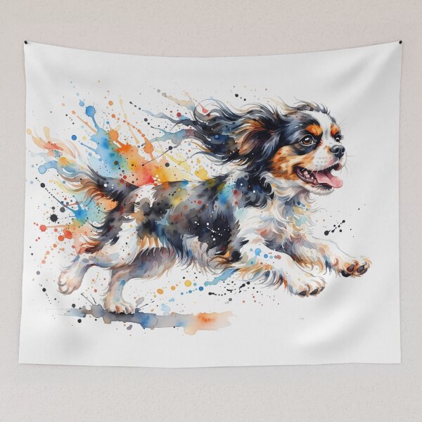 Item preview, Cavalier King Charles Spaniel Running – Colorful Watercolor Splash Art designed and sold by ManJiangHong.