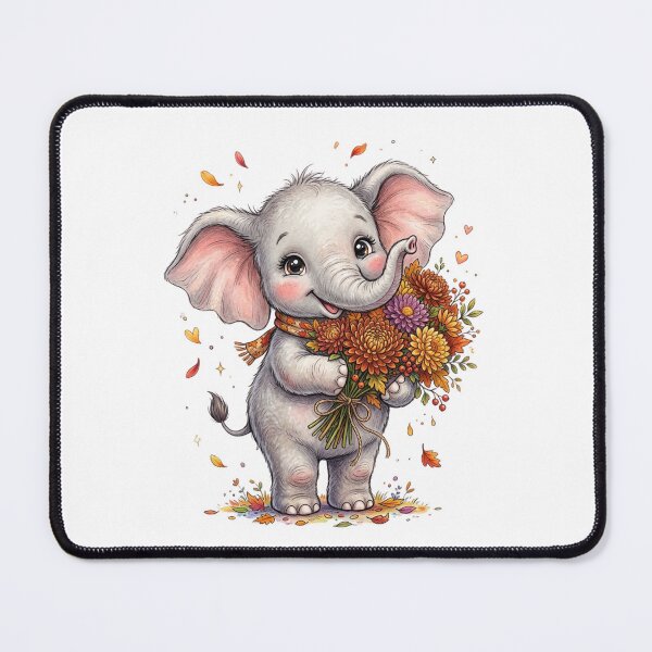 Item preview, Cute Baby Elephant with Autumn Flowers Bouquet designed and sold by StickVerse by Owais.