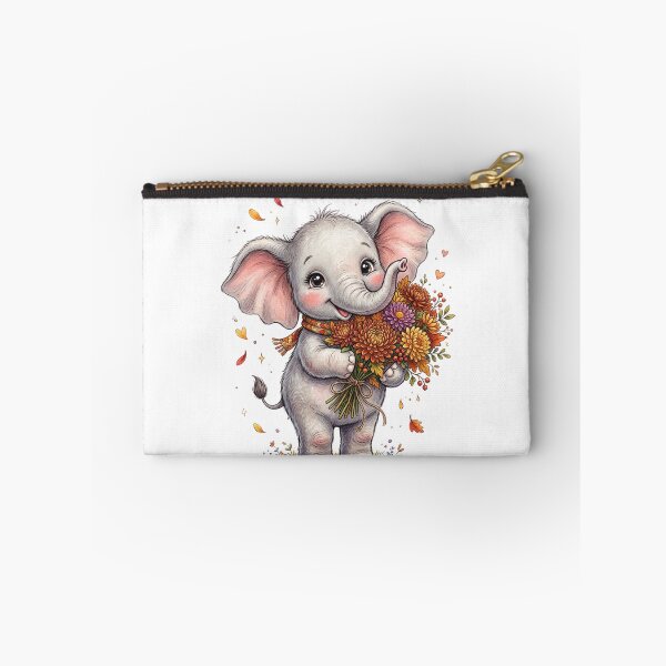 Item preview, Cute Baby Elephant with Autumn Flowers Bouquet designed and sold by StickVerse by Owais.