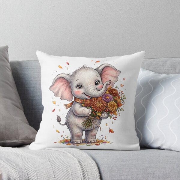 Item preview, Cute Baby Elephant with Autumn Flowers Bouquet designed and sold by StickVerse by Owais.