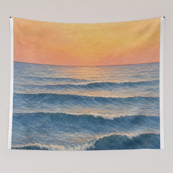 Item preview, Dawn Swells Watercolour Coastal designed and sold by GoldenHourWalls.