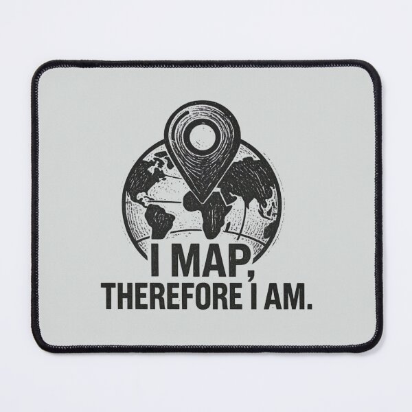 Item preview, I Map Therefore I Am Funny GIS Cartographer Linocut Globe Philosophy Pun Art designed and sold by MarCinu Art.