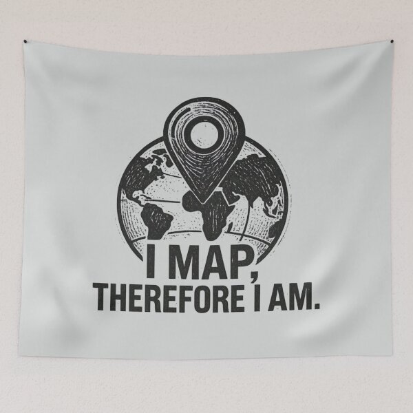 Item preview, I Map Therefore I Am Funny GIS Cartographer Linocut Globe Philosophy Pun Art designed and sold by MarCinu Art.