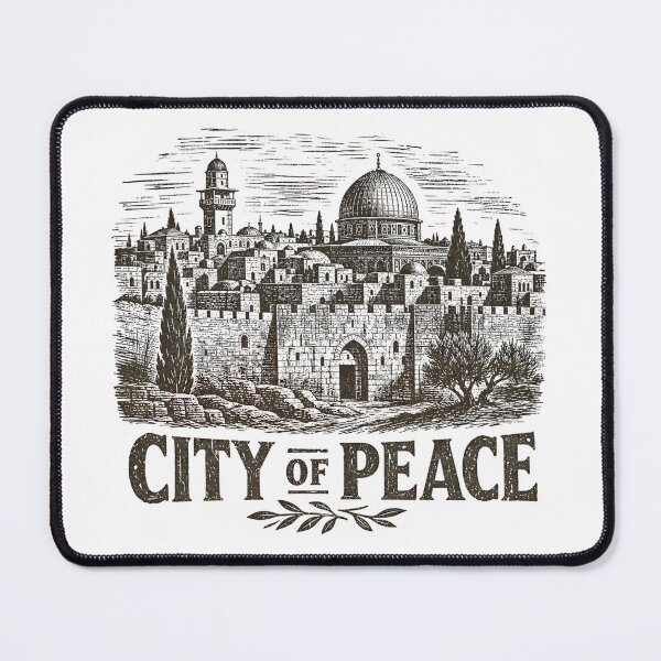 Item preview, Jerusalem City of Peace Vintage Woodcut Skyline Art (2026) designed and sold by HeHeStudio.