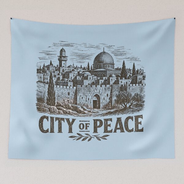 Item preview, Jerusalem City of Peace Vintage Woodcut Skyline Art (2026) designed and sold by HeHeStudio.
