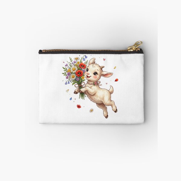 Item preview, Cute Baby Goat with Wildflower Bouquet designed and sold by StickVerse by Owais.