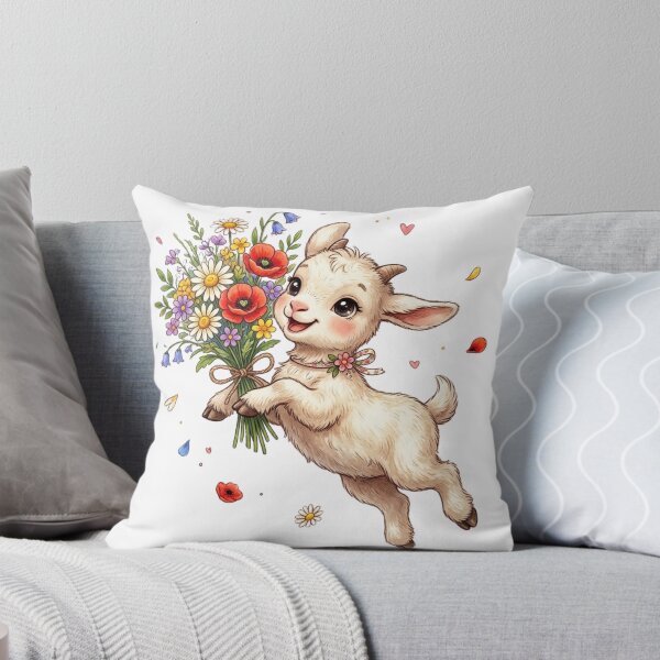 Item preview, Cute Baby Goat with Wildflower Bouquet designed and sold by StickVerse by Owais.