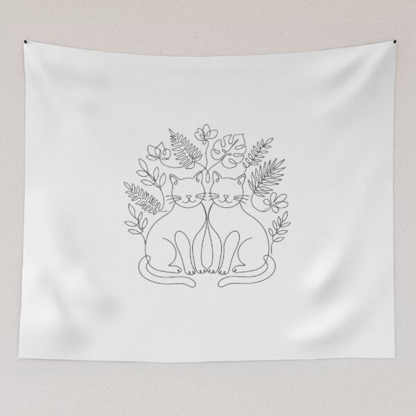 Item preview, Minimalist Twin Cats Line Art – Botanical Cat Illustration designed and sold by PrintforDesign.