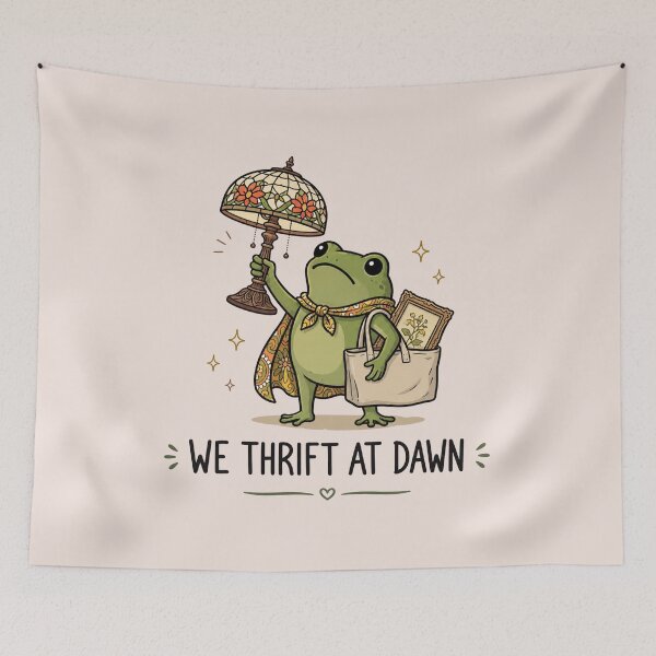 Item preview, We Thrift At Dawn, Funny Frog Meme Thrifting, Vintage Thrift Lover, Retro Secondhand Shopping, Vintage Collector Gift designed and sold by Quiajia.