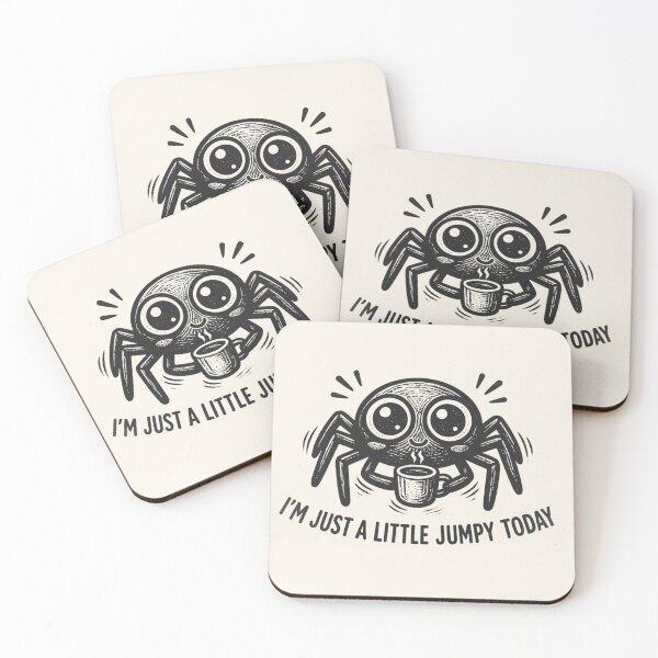 Item preview, I'm Just A Little Jumpy Today Funny Coffee Spider Vintage Linocut Cute Arachnid Art designed and sold by MarCinu Art.