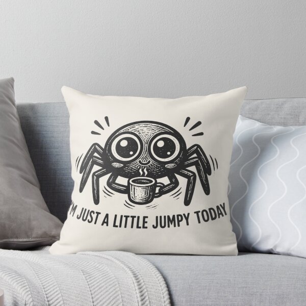Item preview, I'm Just A Little Jumpy Today Funny Coffee Spider Vintage Linocut Cute Arachnid Art designed and sold by MarCinu Art.