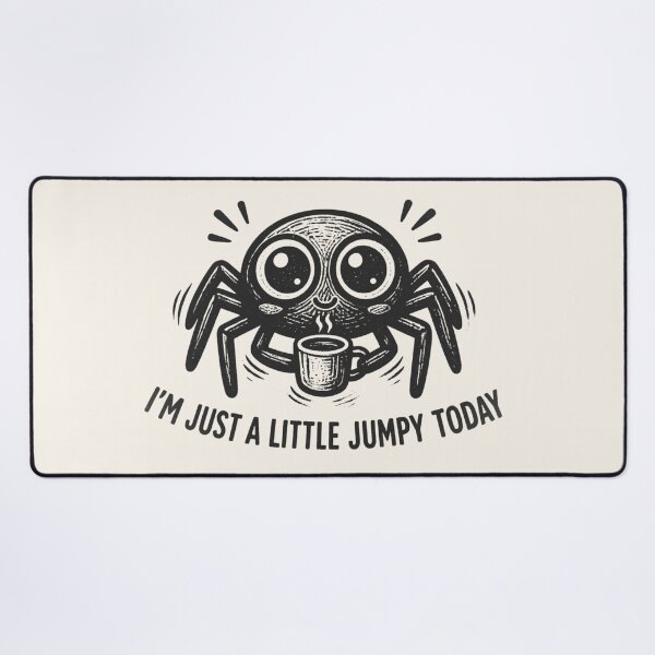 Item preview, I'm Just A Little Jumpy Today Funny Coffee Spider Vintage Linocut Cute Arachnid Art designed and sold by MarCinu Art.