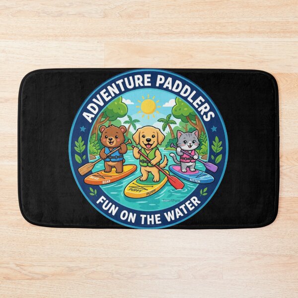 Item preview,  Adventure Paddlers Fun on the Water bl – Cute Animals Stand Up Paddleboarding, Cartoon Bear Dog Cat SUP Circle Emblem, Summer Camping Logo Sticker designed and sold by SmartPuns.