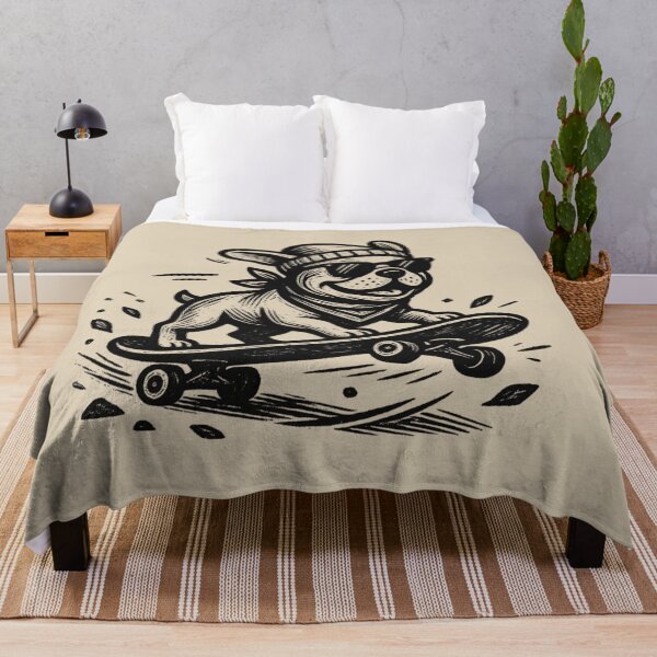 Item preview, Vintage Skater French Bulldog Frenchie On Skateboard Retro Linocut Dog Lover Art designed and sold by MarCinu Art.