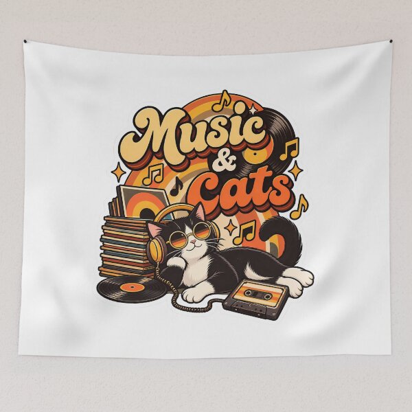 Item preview, Retro Music Cat Vinyl Lover 70s Aesthetic designed and sold by Stickers Hub HUB.